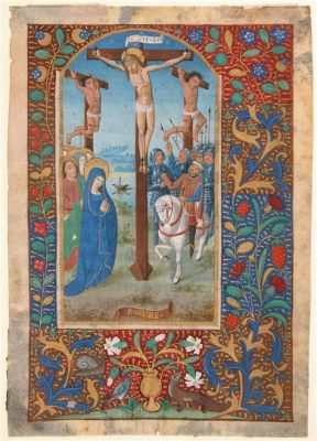 Crucifixion:  Ypres Manuscript 11th Century Illumination With Gold Leaf and Vibrant Colors!